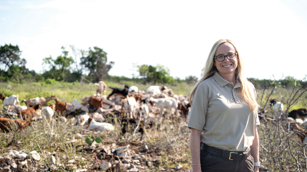 Balcones Canyonlands National Wildlife Refuge manager Kelly Perky on the outskirts of the refuge, where goats are used to create viable habitat for the black-capped vireo, once an endangered species. Staff photo by Dakota Morrissiey