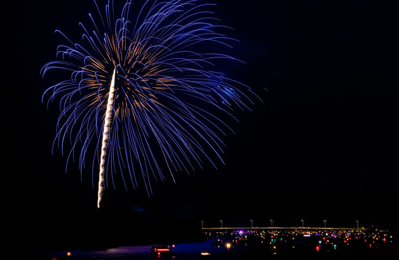 A spectacular fireworks show over the RM 2900 bridge in Kingsland can be viewed by land or water. The show is just one part of the annual AquaBoom, which was voted favorite community event by The Picayune Magazine readers and KBEY 103.9 FM Radio Picayune