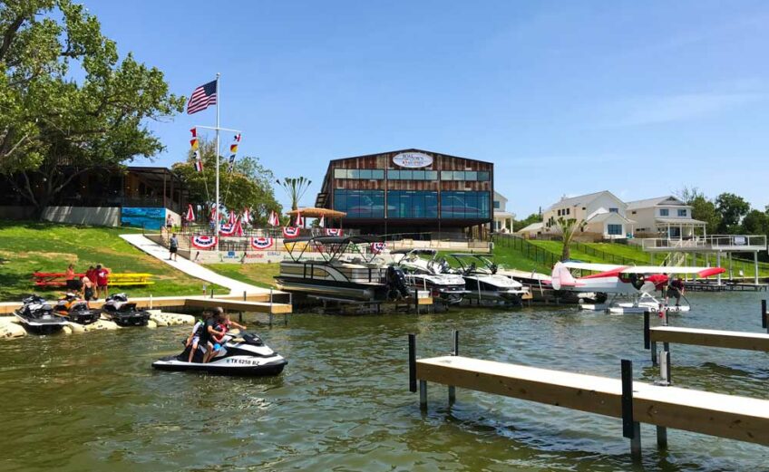 Forget the wheels; arrive by water. With room for 35 boats and 10 watercraft (and even a sea plane!), Boat Town Burger Bar is Lake LBJ’s biggest, newest restaurant on the water. Staff photo by JoAnna Kopp