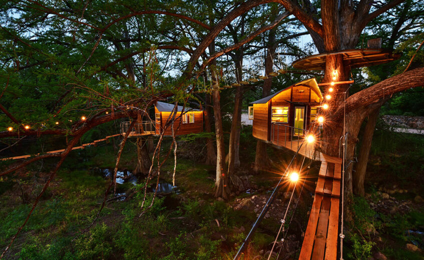 The Juniper and the Willow are the smallest treehouses at Cypress Valley in Spicewood. Photo courtesy of Cypress Valley