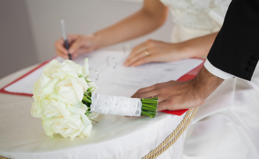 Once a couple has signed the marriage certificate, the officiant also signs and has 30 days to file the certificate in the county clerk’s office where it was originally issued.