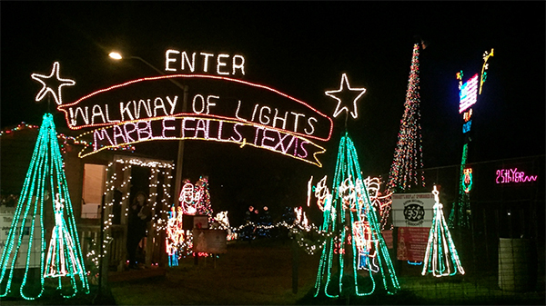 The entrance to Walkway of Lights in Marble Falls. The annual Christmas lights display is celebrating its 25th anniversary in 2015.