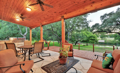 Have a taste of lakeside luxury in the Pecan Creek Lakehouse, complete with a full outdoor kitchen and grill. Kick back and relax on the patio for a perfect day at the lake. Courtesy photo