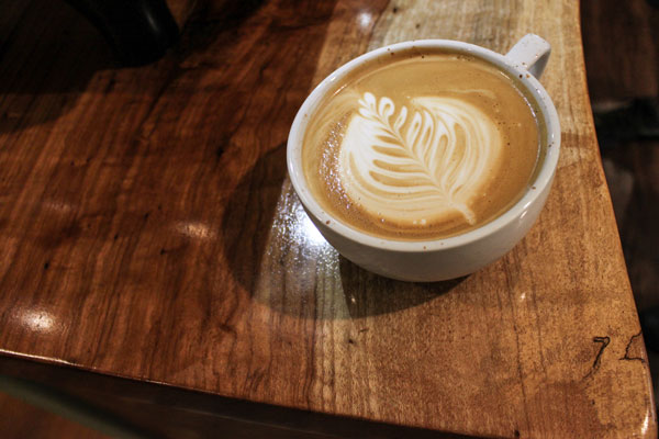 An artfully topped latte from Numinous Coffee Roasters in Marble Falls. 101HighlandLakes.com