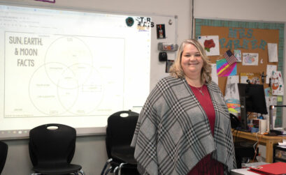 Allison Pike Parker in her fifth-grade classroom at Packsaddle Elementary School in Kingsland. Parker has been teaching in the same room for 17 years and has no plans to stop anytime soon. Staff photo by Dakota Morrissiey