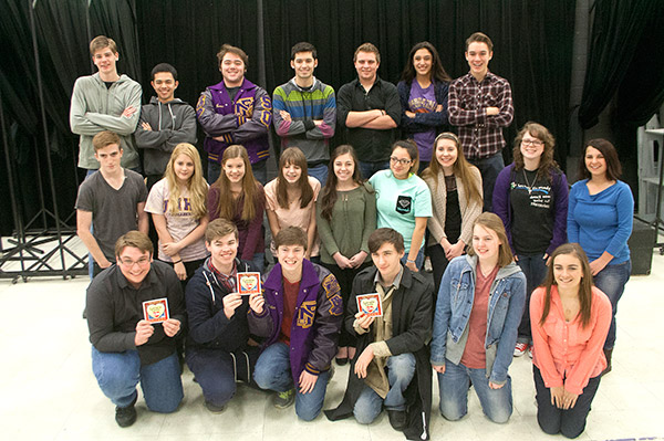 Marble Falls High School theater arts students include Ryan Counts (top, left), Isaac Manzanares, Jared Shields, Noah Guillen, Siler O’Connor, Christine Ashbaugh and Wolf Williams; Dex Bingham (middle, left), Emily Gunlock, Phoebe Greening, Rachel Coursey, London Gibson, Lupita Mora, Erin Downey, Katie Mintz and Morgan Harrison; and Nate Haywood (bottom, left), Holden Fox, Aiden Park, Corey Bogue, Taylor Wimbish and Alyssa Anderson. Not pictured is Jess Eddy. Staff photo by Jared Fields