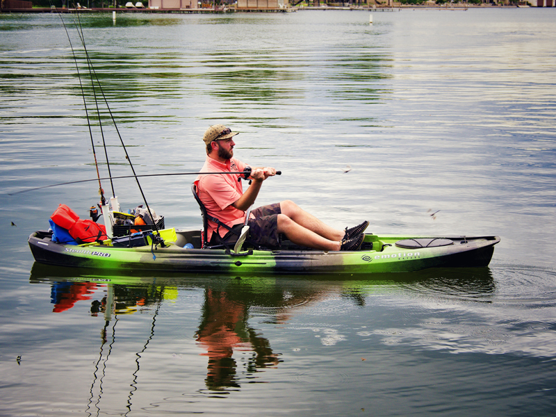 A.J. Morrow enjoys fishing for bass on Lake LBJ in his kayak. You don't need a motor to fish the Highland Lakes and rivers. Staff photo by Daniel Clifton