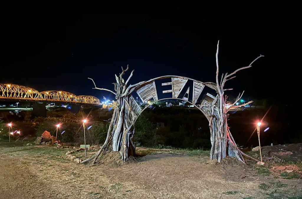 The gateway to the 2023 Llano Earth Art Fest is an example of the natural sculptures that adorn Grenwelge Park each spring when artists from around the world descend on Llano for the event. LEAF has been canceled for 2024, but festival organizers hope to bring it back in 2025. Photo courtesy of LEAF