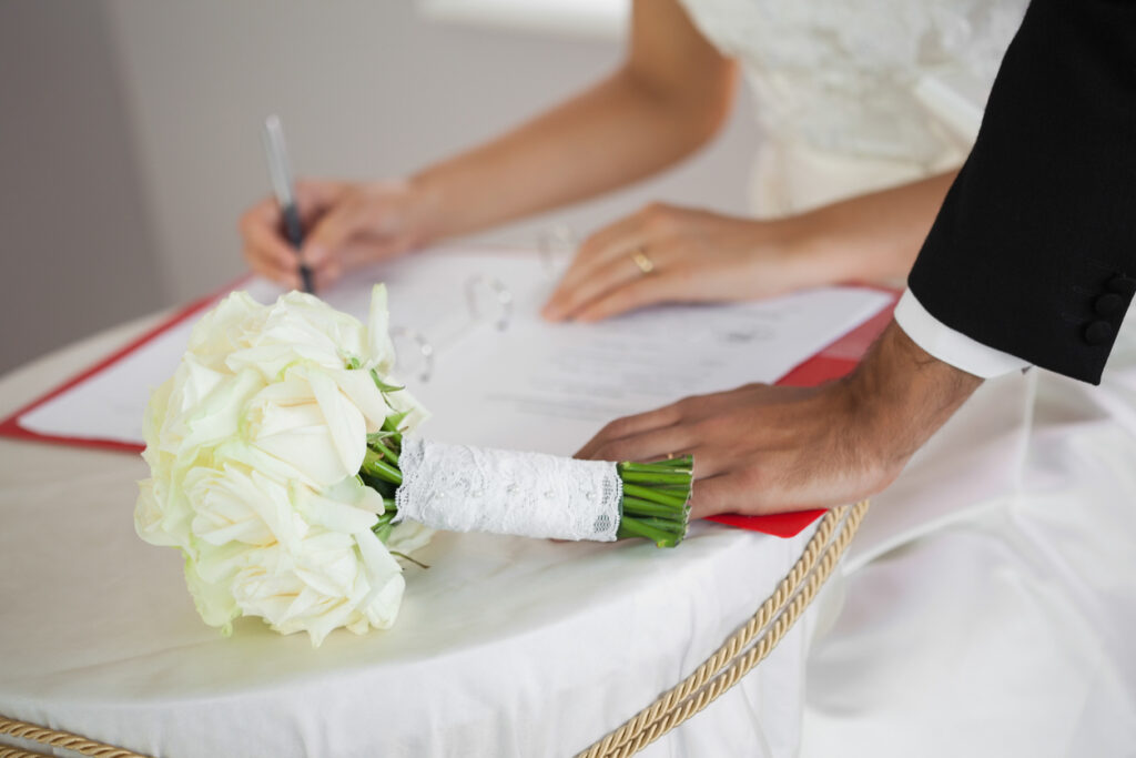 Once a couple has signed the marriage certificate, the officiant also signs and has 30 days to file the certificate in the county clerk’s office where it was originally issued.