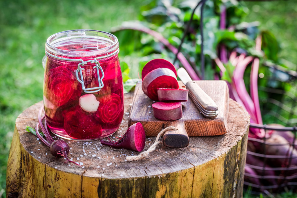 Beets, a fall favorite, can be pickled, baked, and boiled. Their green tops are tasty in a salad.