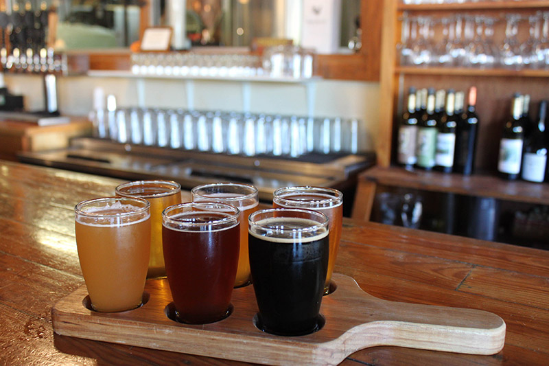 Order a flight of six artisan beers at Pecan Street Brewery in Johnson City. Staff photo by JoAnna Kopp