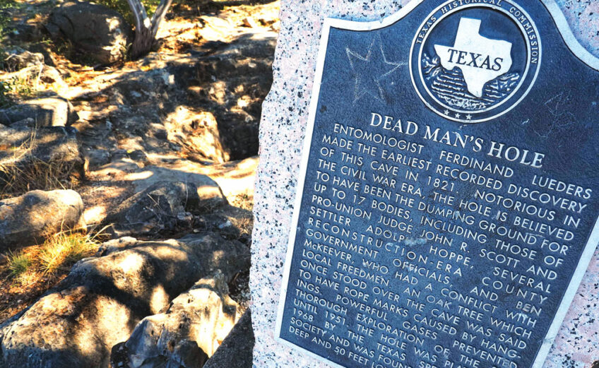 This Texas Historical Marker shares a brief history of Dead Man's Hole, located on Burnet County Road 401 North. Across the Highland Lakes, markers tell the area's history. Staff photos by Daniel Clifton